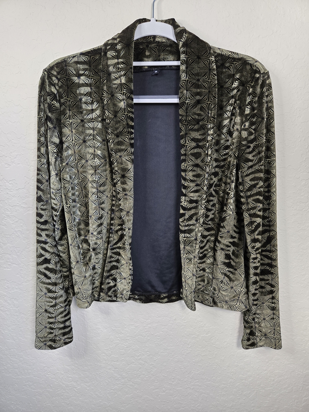 Vintage Skea Shimmies Open Front Velvet Jacket S Geometric Star Pattern